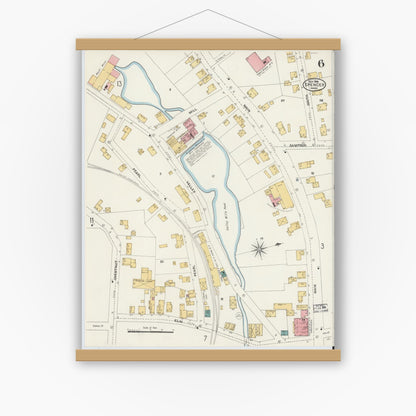 Old map wall art mockup — magnetic wood frame on white wall — Sanborn Fire Insurance Map from Spencer, Worcester County, Massachusetts (1906), Sheet #0006