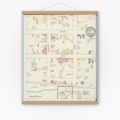 Old map wall art mockup — magnetic wood frame on white wall — Sanborn Fire Insurance Map from Rockford, Kent County, Michigan (1893), Sheet #0001