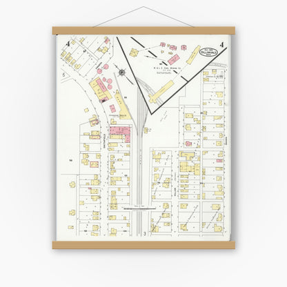 Old map wall art mockup — magnetic wood frame on white wall — Sanborn Fire Insurance Map from Dillonvale, Jefferson County, Ohio (1924), Sheet #0004