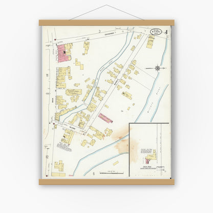 Old map wall art mockup — magnetic wood frame on white wall — Sanborn Fire Insurance Map from Athol, Worcester County, Massachusetts (1911), Sheet #0004