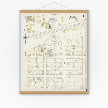 Old map wall art mockup — magnetic wood frame on white wall — Sanborn Fire Insurance Map from Archbold, Fulton County, Ohio (1914), Sheet #0004