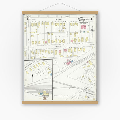 Old map wall art mockup — magnetic wood frame on white wall — Sanborn Fire Insurance Map from Fostoria, Seneca, Hancock, And Wood Counties, Ohio (1924), Sheet #0011