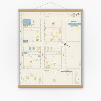 Old map wall art mockup — magnetic wood frame on white wall — Sanborn Fire Insurance Map from King City, Monterey County, California (1919), Sheet #0005