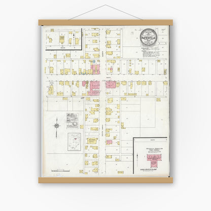 Old map wall art mockup — magnetic wood frame on white wall — Sanborn Fire Insurance Map from Hayesville, Ashland County, Ohio (1929), Sheet #0001
