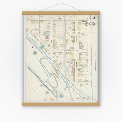Old map wall art mockup — magnetic wood frame on white wall — Sanborn Fire Insurance Map from Duncannon, Perry County, Pennsylvania (1888), Sheet #0002