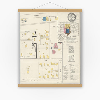 Old map wall art mockup — magnetic wood frame on white wall — Sanborn Fire Insurance Map from Mount Sterling, Madison County, Ohio (1922), Sheet #0001