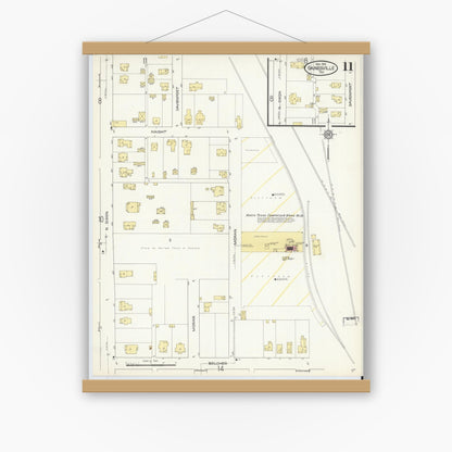 Old map wall art mockup — magnetic wood frame on white wall — Sanborn Fire Insurance Map from Gainesville, Cooke County, Texas (1913), Sheet #0011