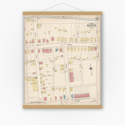Old map wall art mockup — magnetic wood frame on white wall — Sanborn Fire Insurance Map from Quakertown, Bucks County, Pennsylvania (1922), Sheet #0010
