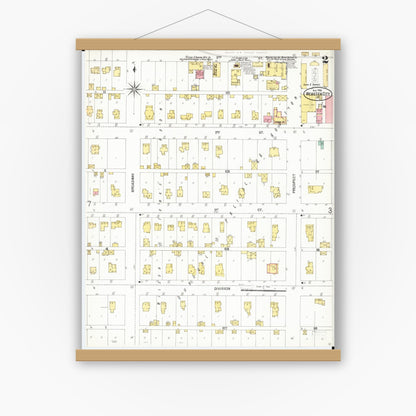 Old map wall art mockup — magnetic wood frame on white wall — Sanborn Fire Insurance Map from Webster City, Hamilton County, Iowa (1900), Sheet #0002