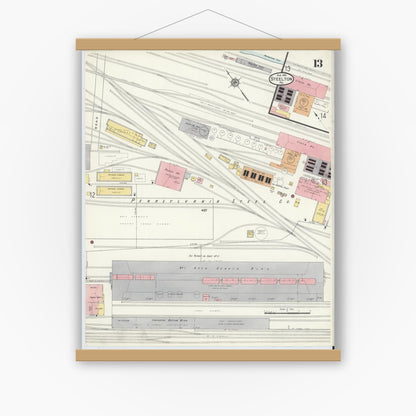Old map wall art mockup — magnetic wood frame on white wall — Sanborn Fire Insurance Map from Steelton, Dauphin County, Pennsylvania (1915), Sheet #0013