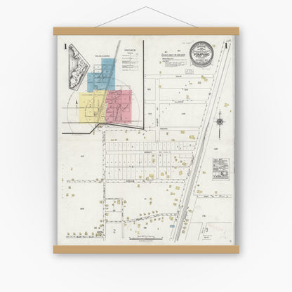 Old map wall art mockup — magnetic wood frame on white wall — Sanborn Fire Insurance Map from Pompano, Broward County, Florida (1924), Sheet #0001