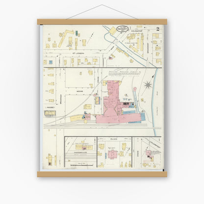 Old map wall art mockup — magnetic wood frame on white wall — Sanborn Fire Insurance Map from Union City, Branch And Calhoun Counties, Michigan (1909), Sheet #0002