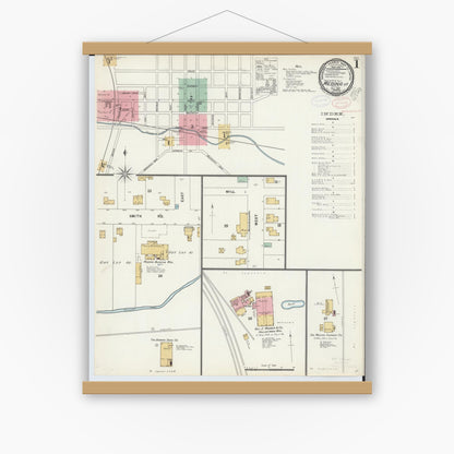 Old map wall art mockup — magnetic wood frame on white wall — Sanborn Fire Insurance Map from Medina, Medina County, Ohio (1897), Sheet #0001