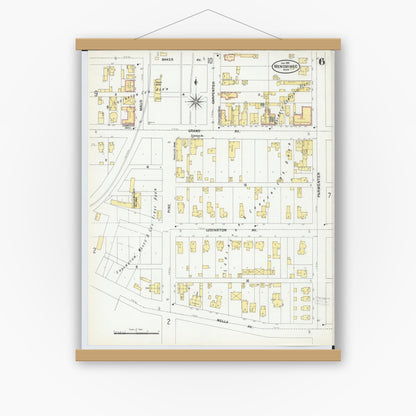 Old map wall art mockup — magnetic wood frame on white wall — Sanborn Fire Insurance Map from Menominee, Menominee County, Michigan (1901), Sheet #0006