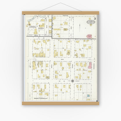 Old map wall art mockup — magnetic wood frame on white wall — Sanborn Fire Insurance Map from Cedar Springs, Kent County, Michigan (1910), Sheet #0003