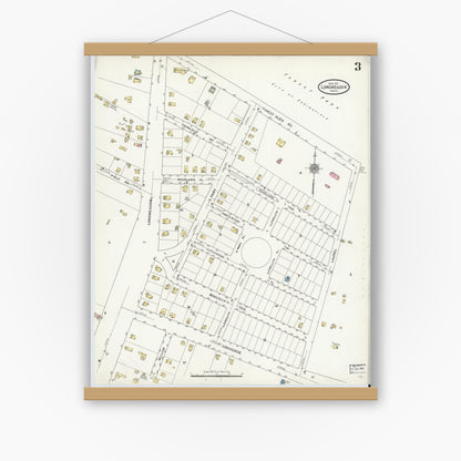 Old map wall art mockup — magnetic wood frame on white wall — Sanborn Fire Insurance Map from Longmeadow, Hampden County, Massachusetts (1911), Sheet #0003