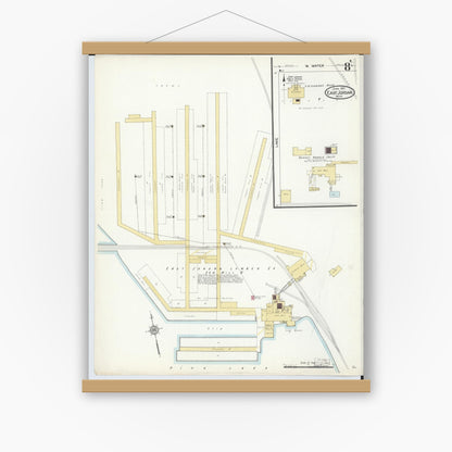 Old map wall art mockup — magnetic wood frame on white wall — Sanborn Fire Insurance Map from East Jordan, Charlevoix County, Michigan (1912), Sheet #0008