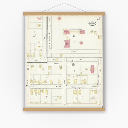Old map wall art mockup — magnetic wood frame on white wall — Sanborn Fire Insurance Map from Goldsboro, Wayne County, North Carolina (1913), Sheet #0028
