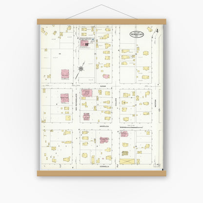 Old map wall art mockup — magnetic wood frame on white wall — Sanborn Fire Insurance Map from Rensselaer, Jasper County, Indiana (1909), Sheet #0004
