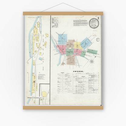Old map wall art mockup — magnetic wood frame on white wall — Sanborn Fire Insurance Map from Lewistown, Mifflin County, Pennsylvania (1896) - Complete Map Set