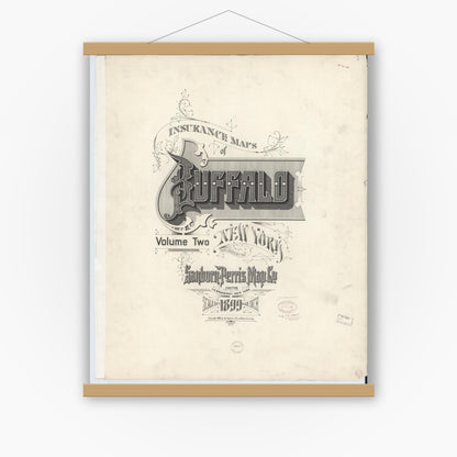 Old map wall art mockup — magnetic wood frame on white wall — Sanborn Fire Insurance Map from Buffalo, Erie County, New York (1899), Sheet #0001