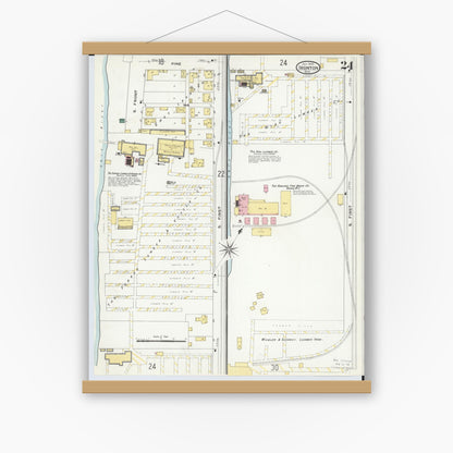 Old map wall art mockup — magnetic wood frame on white wall — Sanborn Fire Insurance Map from Ironton, Lawrence County, Ohio (1909), Sheet #0024