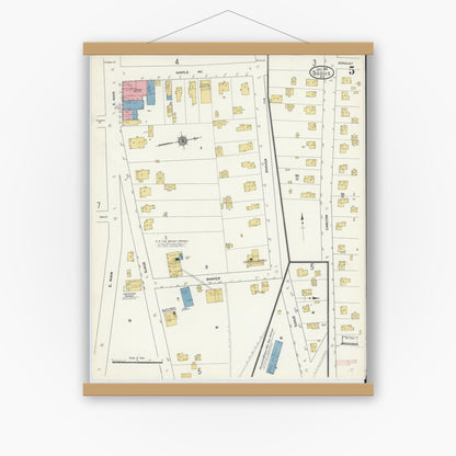 Old map wall art mockup — magnetic wood frame on white wall — Sanborn Fire Insurance Map from Sodus, Wayne County, New York (1911), Sheet #0005