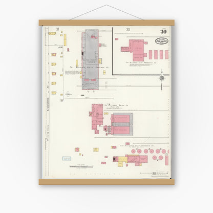 Old map wall art mockup — magnetic wood frame on white wall — Sanborn Fire Insurance Map from Alliance, Stark County, Ohio (1921), Sheet #0030