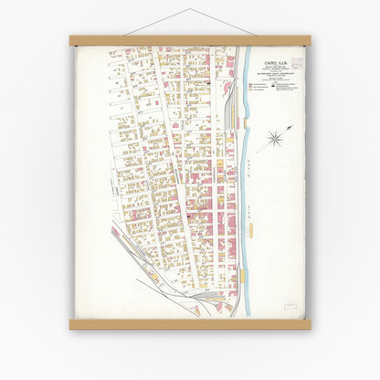 Old map wall art mockup — magnetic wood frame on white wall — Sanborn Fire Insurance Map from Cairo, Alexander County, Illinois (1906), Sheet #0001