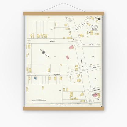 Old map wall art mockup — magnetic wood frame on white wall — Sanborn Fire Insurance Map from Luzerne, Luzerne County, Pennsylvania (1911), Sheet #0016