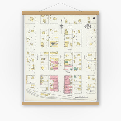 Old map wall art mockup — magnetic wood frame on white wall — Sanborn Fire Insurance Map from Hamilton, Caldwell County, Missouri (1898), Sheet #0002