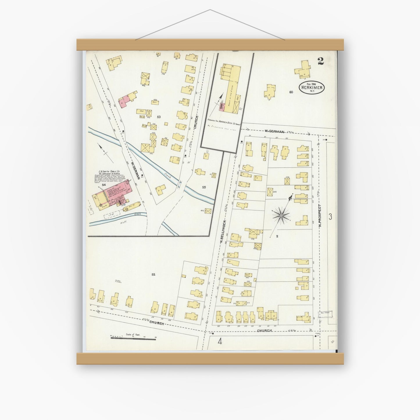 Old map wall art mockup — magnetic wood frame on white wall — Sanborn Fire Insurance Map from Herkimer, Herkimer County, New York (1906) - Complete Map Set