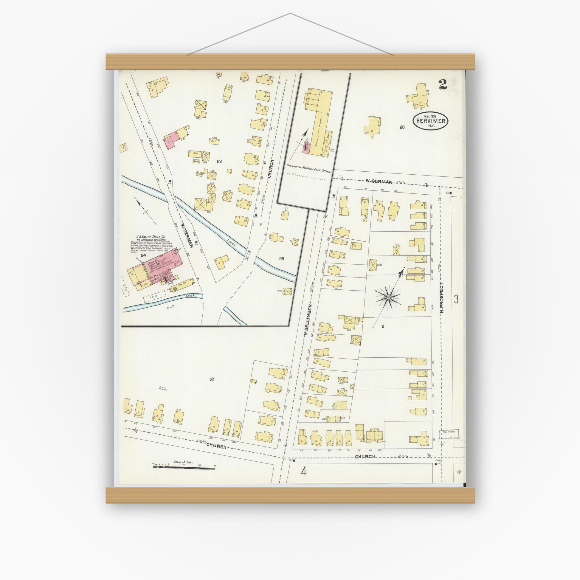 Old map wall art mockup — magnetic wood frame on white wall — Sanborn Fire Insurance Map from Herkimer, Herkimer County, New York (1906) - Complete Map Set