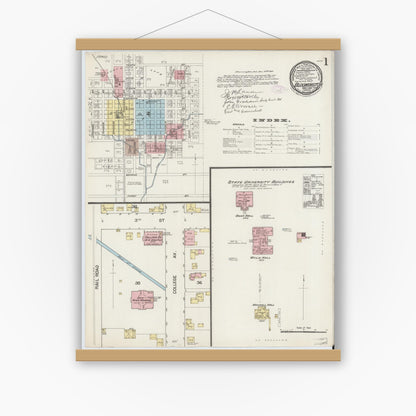 Old map wall art mockup — magnetic wood frame on white wall — Sanborn Fire Insurance Map from Bloomington, Monroe County, Indiana (1887) - Complete Map Set