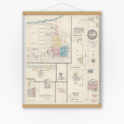 Old map wall art mockup — magnetic wood frame on white wall — Sanborn Fire Insurance Map from Carthage, Jasper County, Missouri (1884) - Complete Map Set