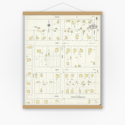 Old map wall art mockup — magnetic wood frame on white wall — Sanborn Fire Insurance Map from Whitewright, Grayson County, Texas (1912), Sheet #0005