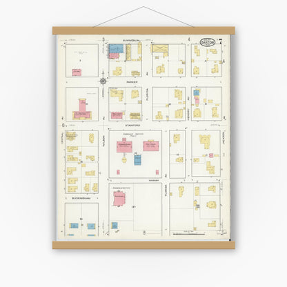 Old map wall art mockup — magnetic wood frame on white wall — Sanborn Fire Insurance Map from Bartow, Polk County, Florida (1917), Sheet #0007