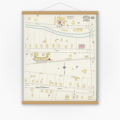 Old map wall art mockup — magnetic wood frame on white wall — Sanborn Fire Insurance Map from Cortland, Cortland County, New York (1915), Sheet #0033