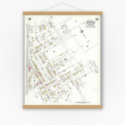 Old map wall art mockup — magnetic wood frame on white wall — Sanborn Fire Insurance Map from Stroudsburg, Monroe County, Pennsylvania (1923), Sheet #0031