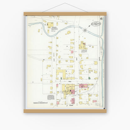 Old map wall art mockup — magnetic wood frame on white wall — Sanborn Fire Insurance Map from McConnelsville, Morgan County, Ohio (1901), Sheet #0006