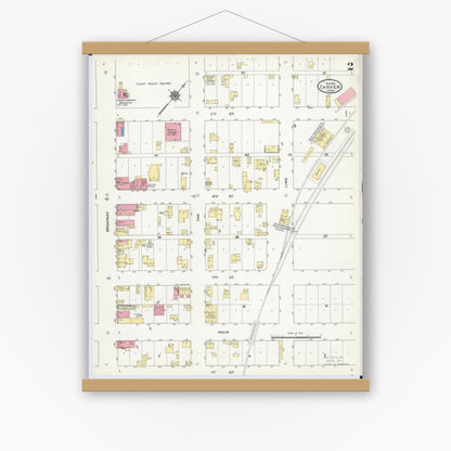 Old map wall art mockup — magnetic wood frame on white wall — Sanborn Fire Insurance Map from Carver, Carver County, Minnesota (1910), Sheet #0002