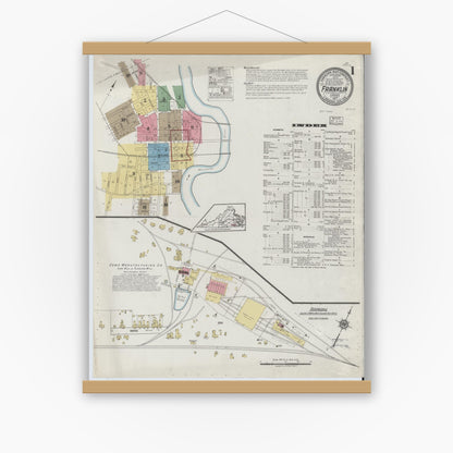 Old map wall art mockup — magnetic wood frame on white wall — Sanborn Fire Insurance Map from Franklin, Independent Cities, Virginia (1917) - Complete Map Set