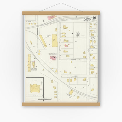 Old map wall art mockup — magnetic wood frame on white wall — Sanborn Fire Insurance Map from Tyler, Smith County, Texas (1898), Sheet #0010
