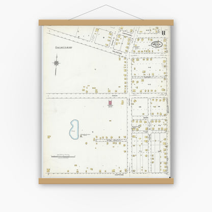 Old map wall art mockup — magnetic wood frame on white wall — Sanborn Fire Insurance Map from Mexia, Limestone County, Texas (1921), Sheet #0011