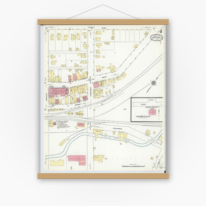 Old map wall art mockup — magnetic wood frame on white wall — Sanborn Fire Insurance Map from Leetonia, Columbiana County, Ohio (1910), Sheet #0004