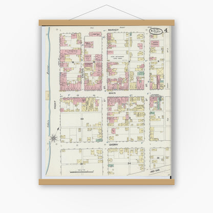 Old map wall art mockup — magnetic wood frame on white wall — Sanborn Fire Insurance Map from Ripley, Brown County, Ohio (1890), Sheet #0004