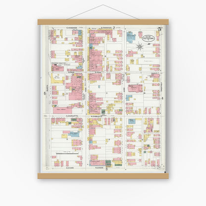 Old map wall art mockup — magnetic wood frame on white wall — Sanborn Fire Insurance Map from Pottstown, Montgomery County, Pennsylvania (1902), Sheet #0005
