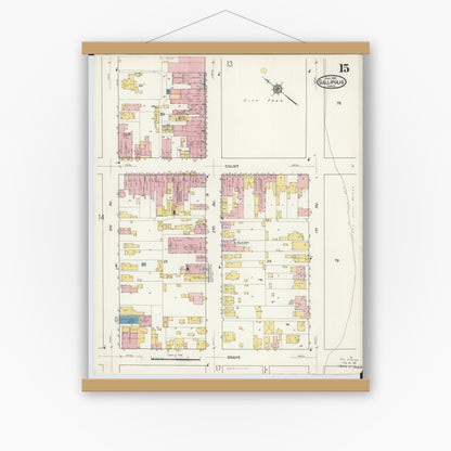 Old map wall art mockup — magnetic wood frame on white wall — Sanborn Fire Insurance Map from Gallipolis, Gallia County, Ohio (1916), Sheet #0015