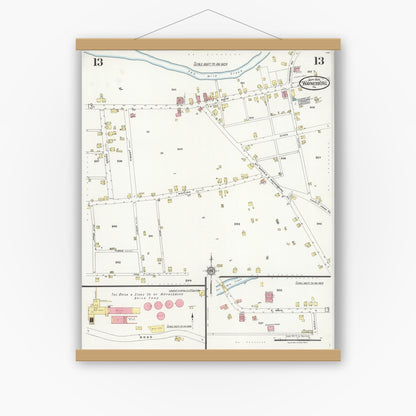Old map wall art mockup — magnetic wood frame on white wall — Sanborn Fire Insurance Map from Waynesburg, Greene County, Pennsylvania (1925), Sheet #0013