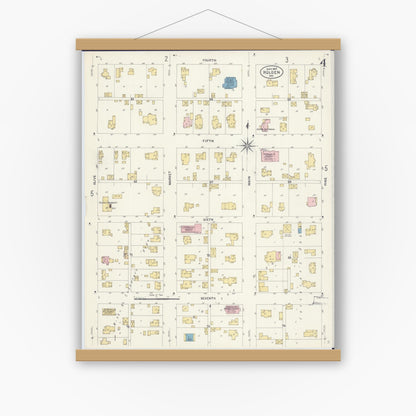 Old map wall art mockup — magnetic wood frame on white wall — Sanborn Fire Insurance Map from Holden, Johnson County, Missouri (1907), Sheet #0004